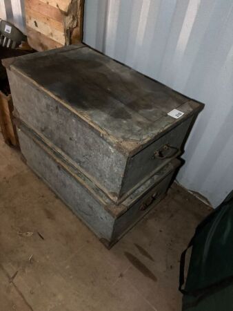 2 wooden tool trunks and contents