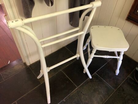 Vintage Painted Towel Rail & Shabby Stool