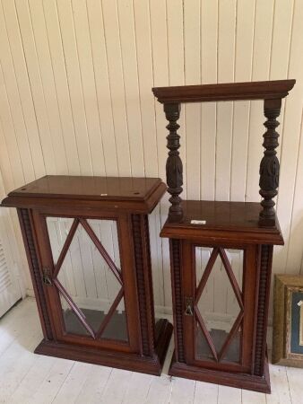 2 Vintage Bevelled Glass & Timber Cabinets - No Backs