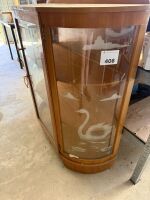 Bow front display cabinet with etched swan - 2