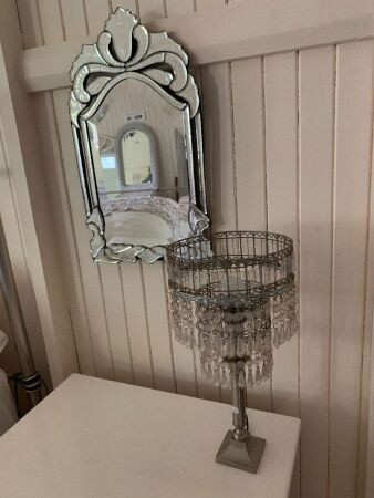 Venetian Style Mirror + Chrome Bead Lamp