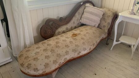 Antique Carved Timber Framed Chaise Lounge - Needs Some Love