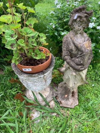 Vintage Concrete Garden Urn & Statue - As Is