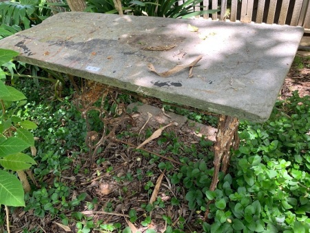 Antique Cast Iron Garden Table with Stone / Slate Top