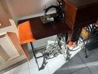 Wilcox & Gibbs Sewing Machine with Case on Cast Iron Footed Base