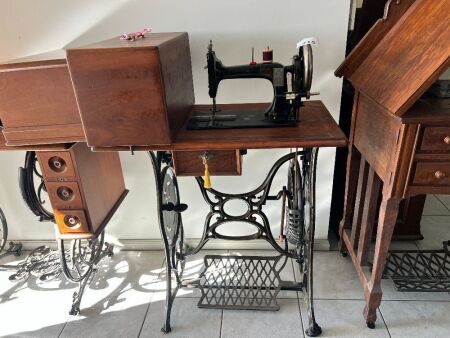 Unbranded Sewing Machine with Key on Cast Iron Footed Base