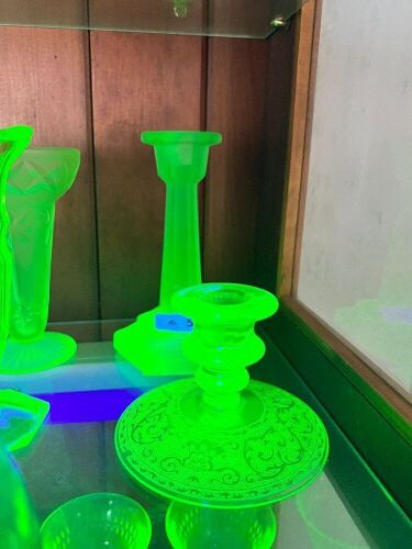2 x Uranium Glass Candlesticks