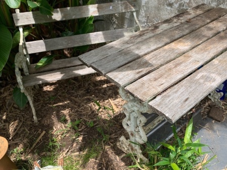 Antique Cast Iron & Timber 2 Seater Bench & Table