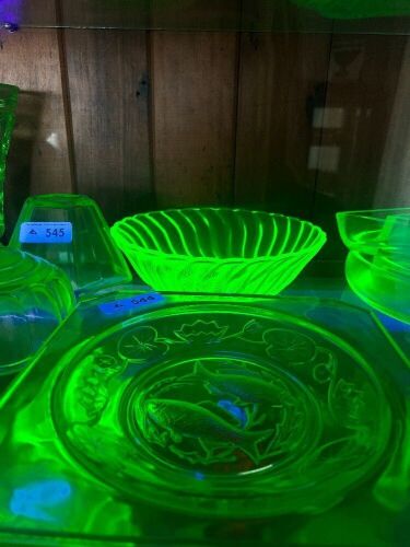Uranium Glass Fish Bowl and Round Bowl
