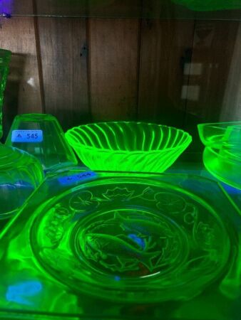 Uranium Glass Fish Bowl and Round Bowl
