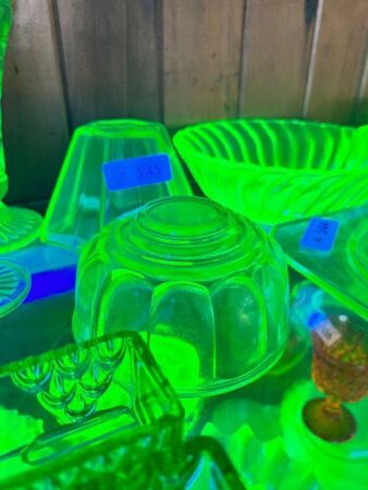 2 x Uranium Glass Jelly Bowls