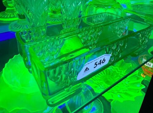 Pair of Uranium Glass Log Vases