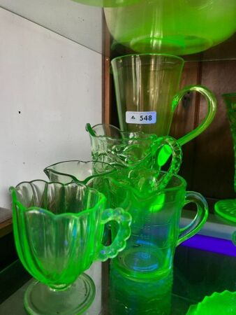 5 x Assorted Uranium Glass Jugs