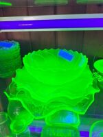 5 x Uranium Glass Bowls with Leaf and Flower Motif