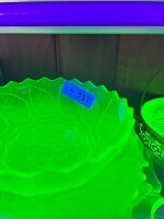 5 x Uranium Glass Bowls with Leaf and Flower Motif - 2