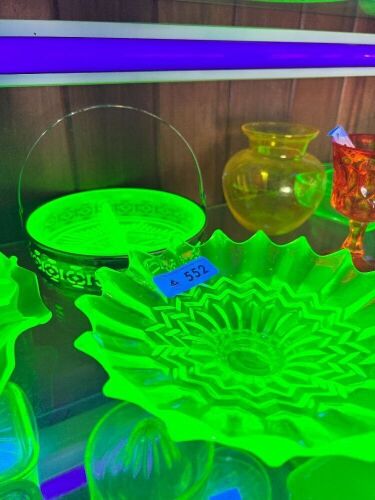 2 x Uranium Glass Bon Bon Dishes