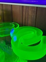 3 x Uranium Glass Horse Shoe Float Vases