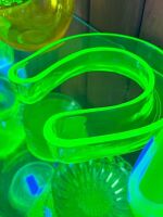 3 x Uranium Glass Horse Shoe Float Vases - 3