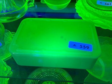 Opaque Uranium Glass Butter Dish with Lid