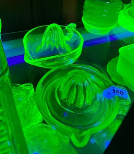 2 x Uranium Glass Juicers