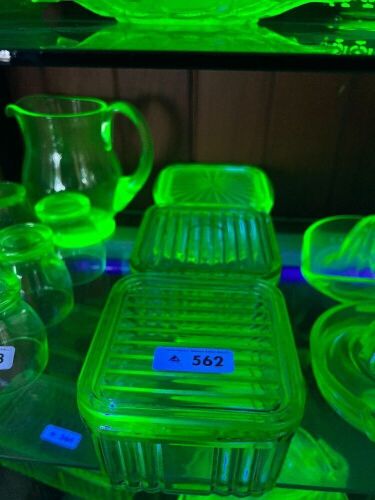 3 x Uranium Glass Butter Dishes