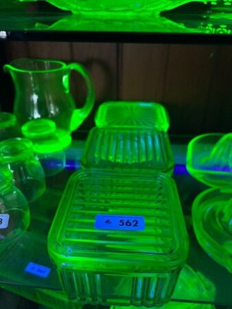 3 x Uranium Glass Butter Dishes