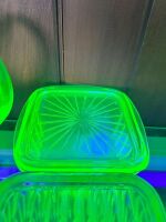 3 x Uranium Glass Butter Dishes - 3