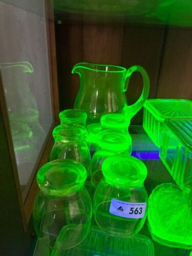 7 x Uranium Glass Water Jug Set