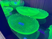 3 x Frosted Uranium Glass Serving Dishes