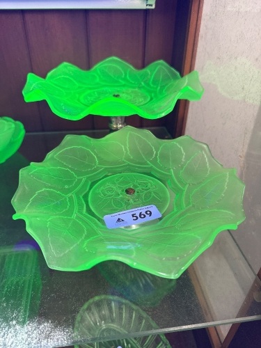 2 x Uranium Glass Cake Stands