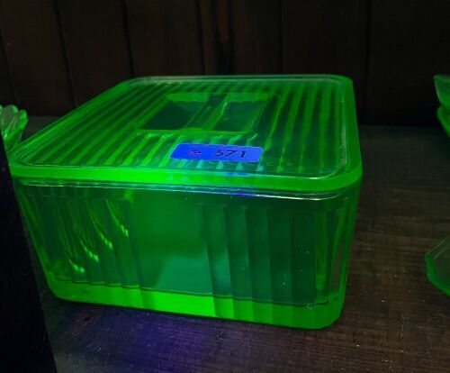 Large Uranium Glass Butter Dish