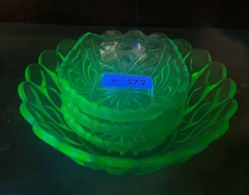 Uranium Glass Bowl and 3 x Small Bowls