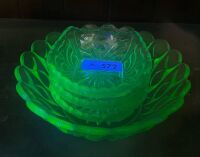Uranium Glass Bowl and 3 x Small Bowls