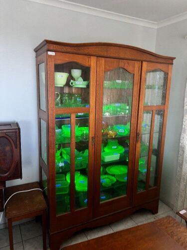 Silky Oak 3-Door Showcase Cabinet