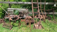 Large Pile of Rusty Iron Garden Bits inc. 2 Seater Bench, Tools, Railway Bits etc