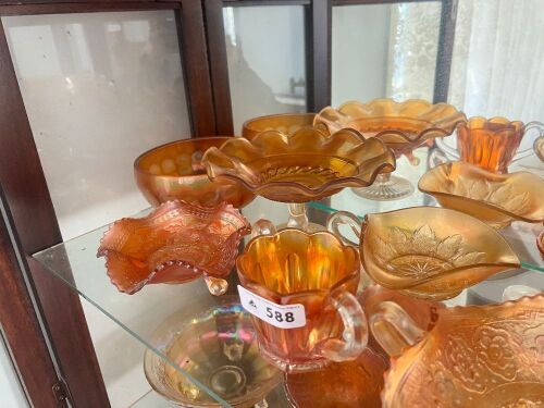 Shelf lot of Carnival Glass