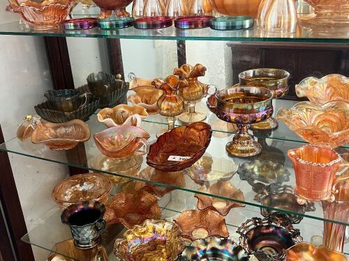 Shelf lot of Carnival Glass