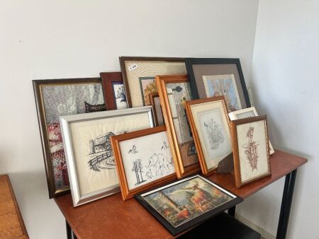 Qty of framed tapestry and embroidery art