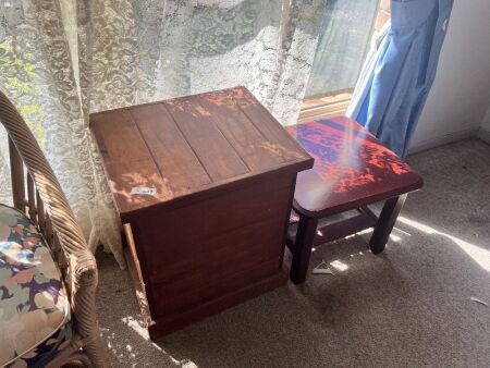 Wooden chest with removable top and side table