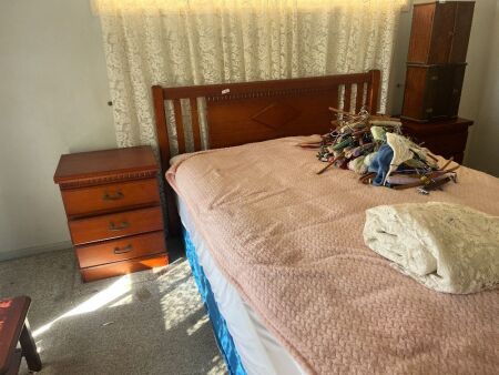 Wooden queen bed with matching bedside drawers