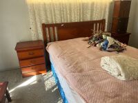 Wooden queen bed with matching bedside drawers