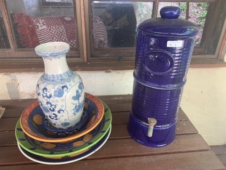 Collection of Cermaic Bowls, Vase &Â  Water Cooler