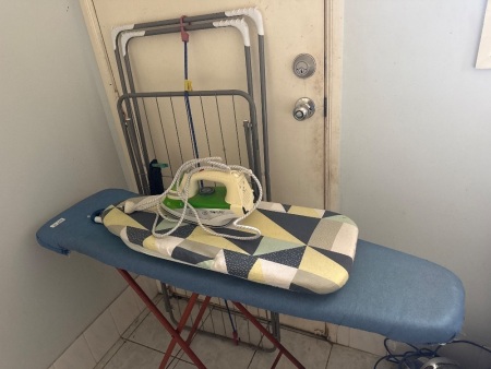Ironing boards, hanger and clothes iron