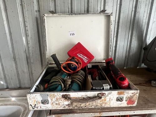 Metal tool box with electric tools