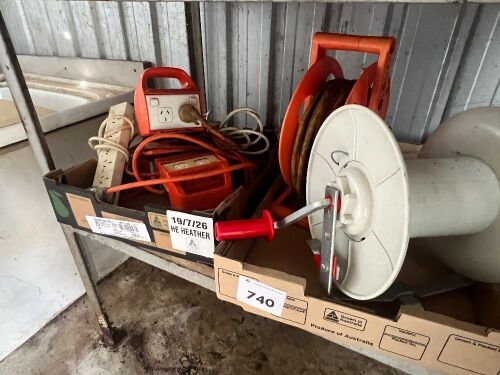 2 boxes of power boards, reel etc