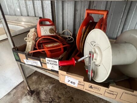 2 boxes of power boards, reel etc