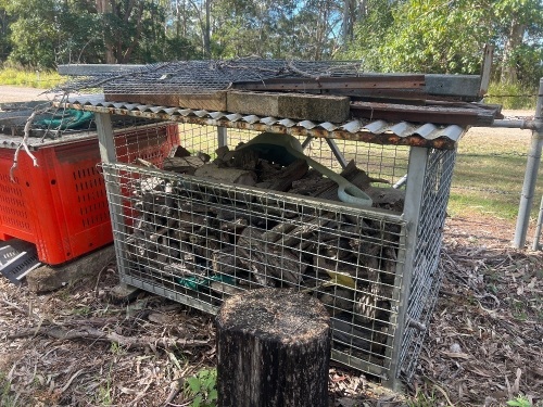 Galvanised cage with 3PL tractor mount containing firewood