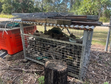 Galvanised cage with 3PL tractor mount containing firewood