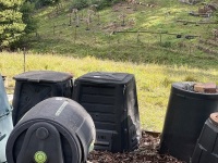 2x square on ground compost bins