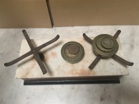 Pair Antique Kitchen Scales with Marble Top & Brass Weights - No Pans - 3